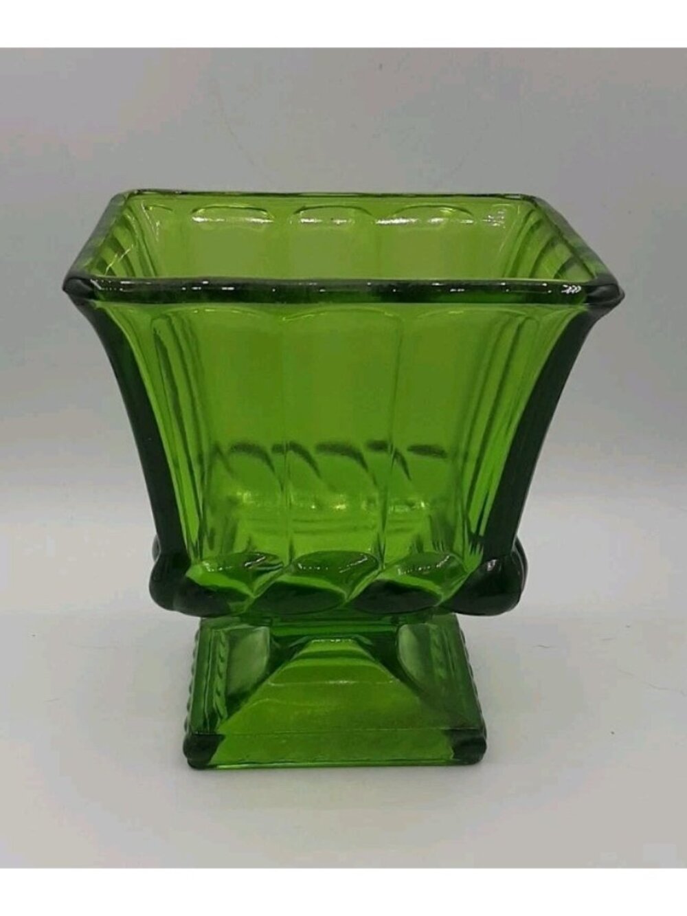 Vintage Indiana Glass Pedestal Dish Green Avolcado Compote Vase